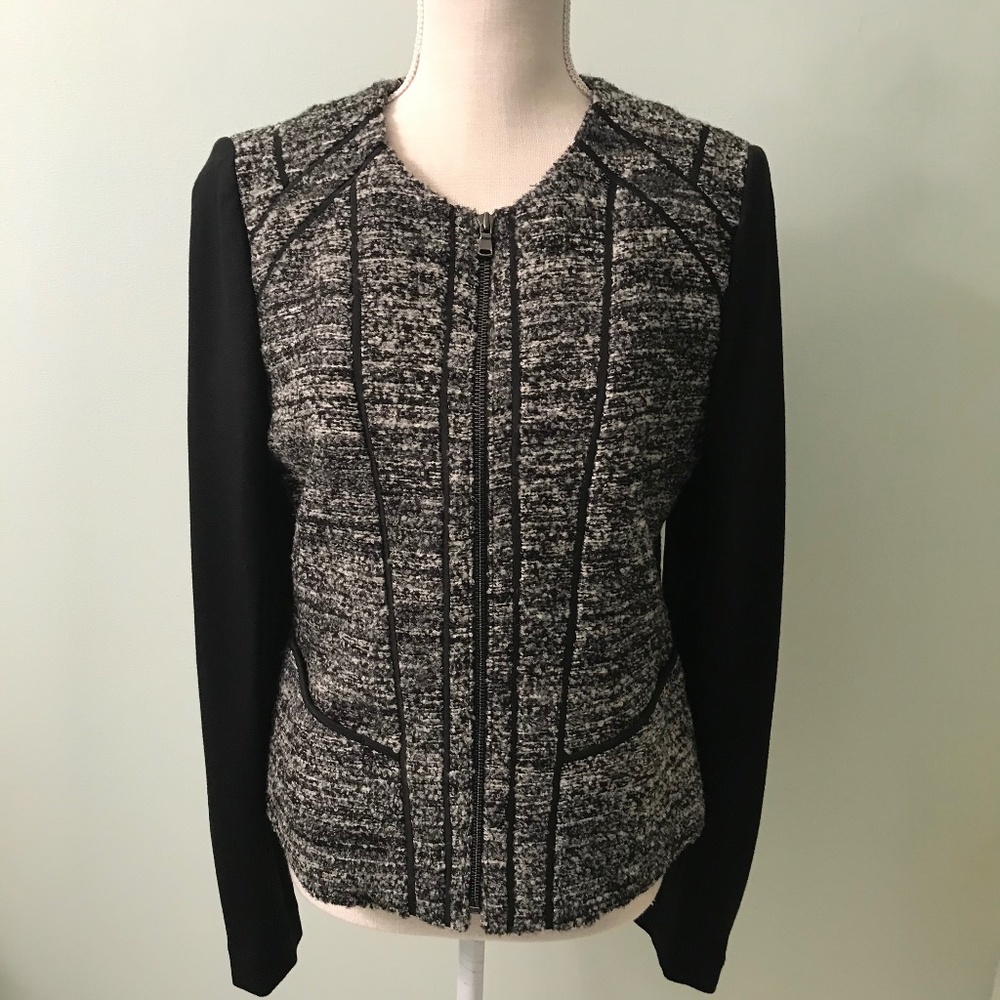 NWT AnnTaylor grey/ black zipper jacket